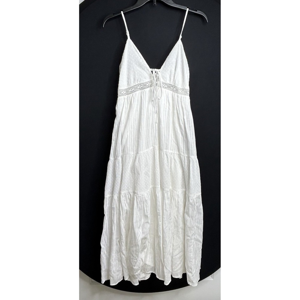 Lulus Tiered Maxi Dress Front Tie Accent Sleeveless Womens XS Boho White FLAWS*